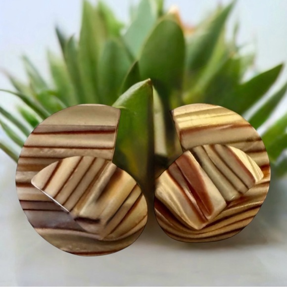 Vintage Striped Resin Statement Earrings | Retro Abstract Swirl Shape Design - Picture 1 of 6